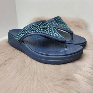 Crocs Women's Monterey Diamante Wedge Flip Flop Sandals Blue 206343 Size 6